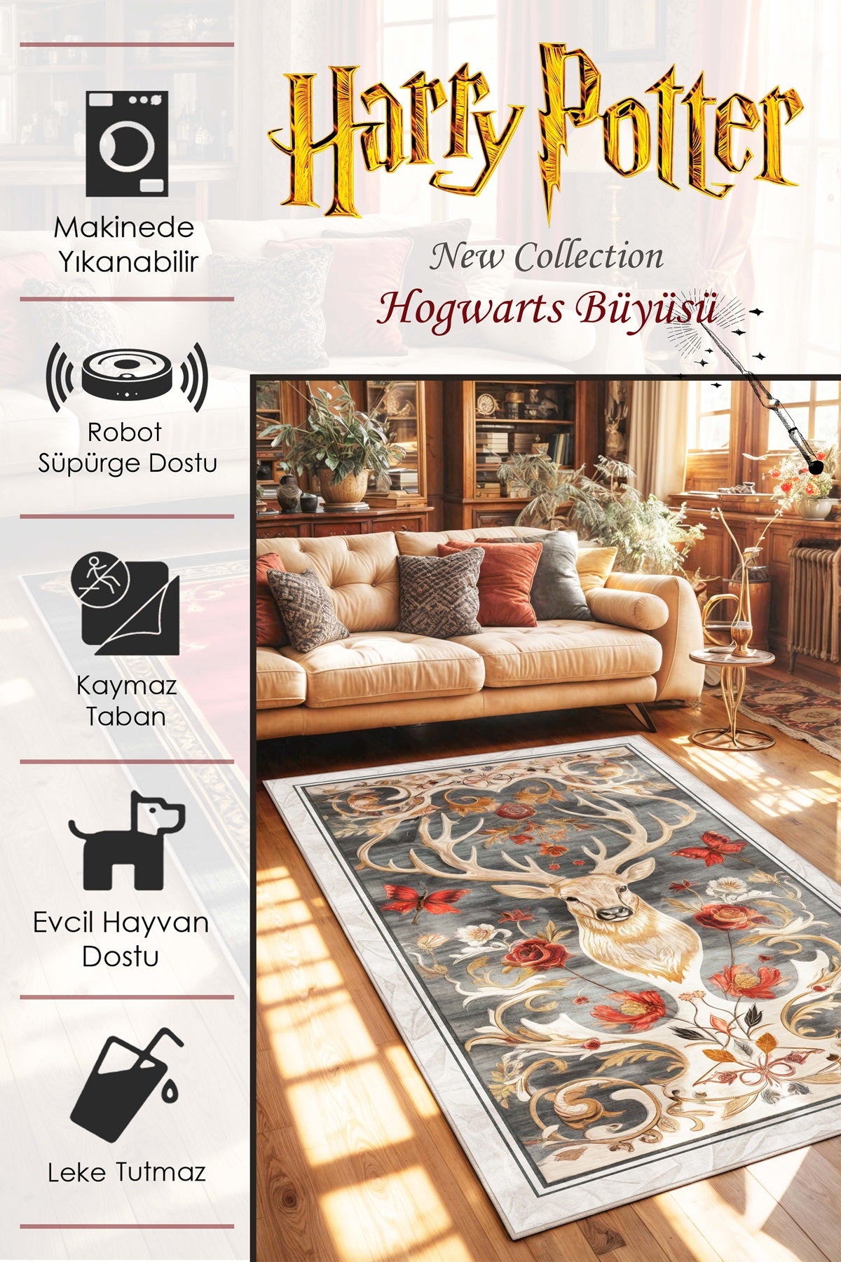 West Home Dijital Baskılı Yıkanabilir Kaymaz Taban Salon, Mutfak ve Yolluk Halısı- 623 White