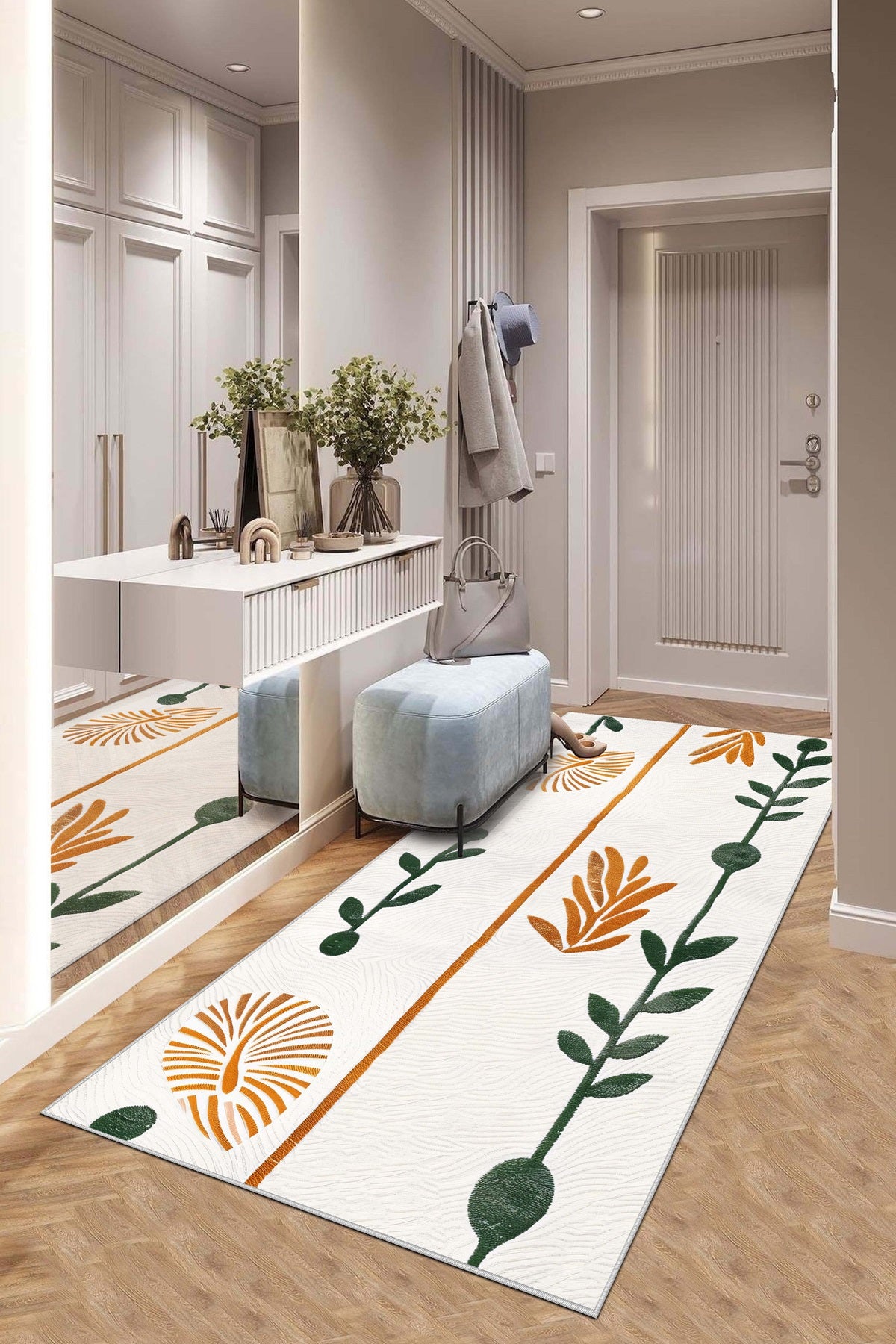 West Home Dijital Baskılı Yıkanabilir Kaymaz Taban Salon, Mutfak ve Yolluk Halısı-645 White