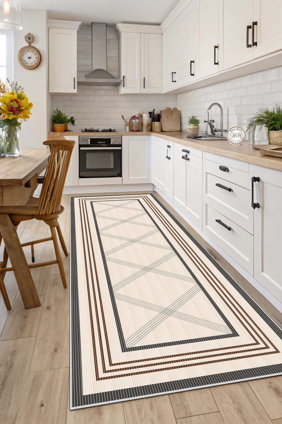West Home Dijital Baskılı Yıkanabilir Kaymaz Taban Salon, Mutfak ve Yolluk Halısı-664 Beige