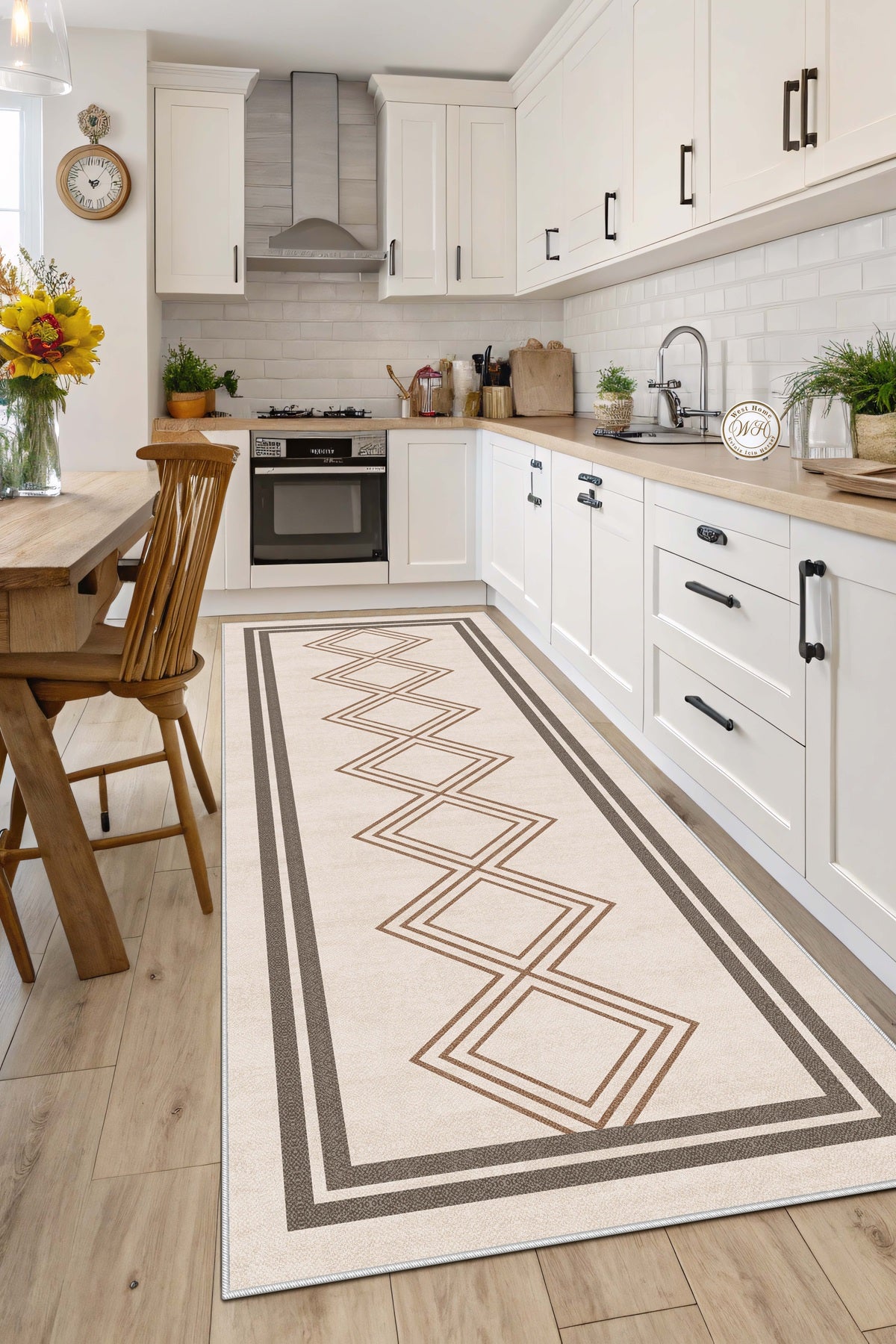 West Home Dijital Baskılı Yıkanabilir Kaymaz Taban Salon, Mutfak ve Yolluk Halısı-668 Beige