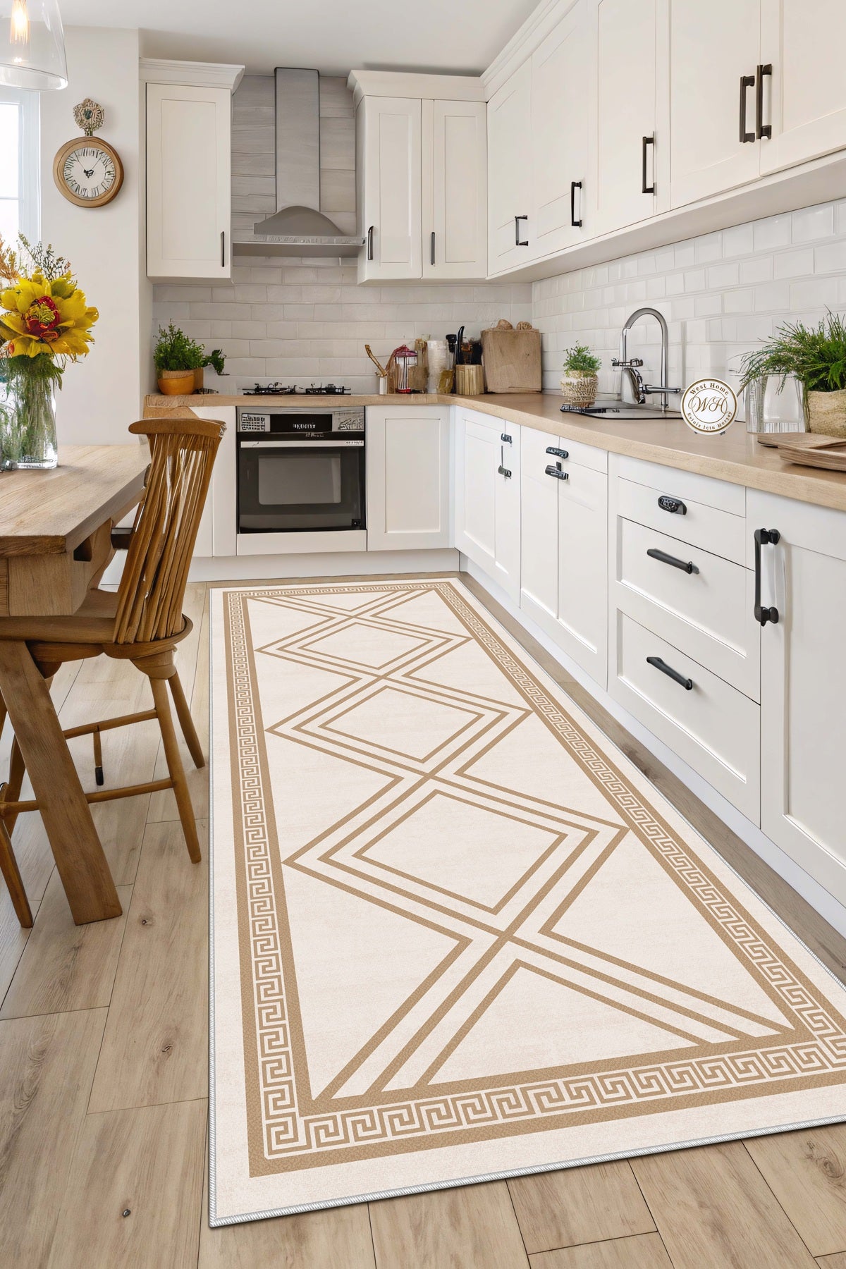 West Home Dijital Baskılı Yıkanabilir Kaymaz Taban Salon, Mutfak ve Yolluk Halısı-669 Beige