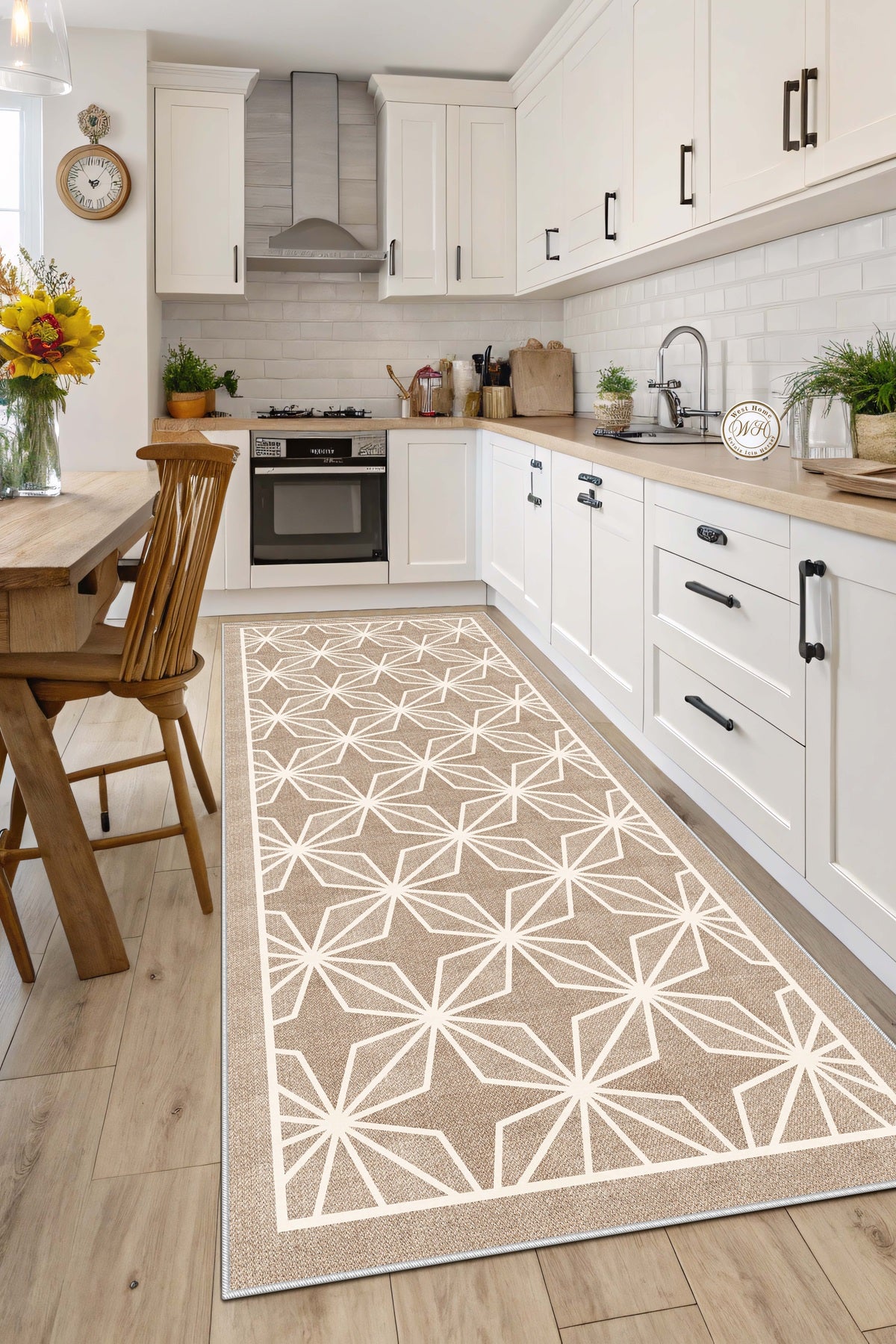 West Home Dijital Baskılı Yıkanabilir Kaymaz Taban Salon, Mutfak ve Yolluk Halısı-676 Beige