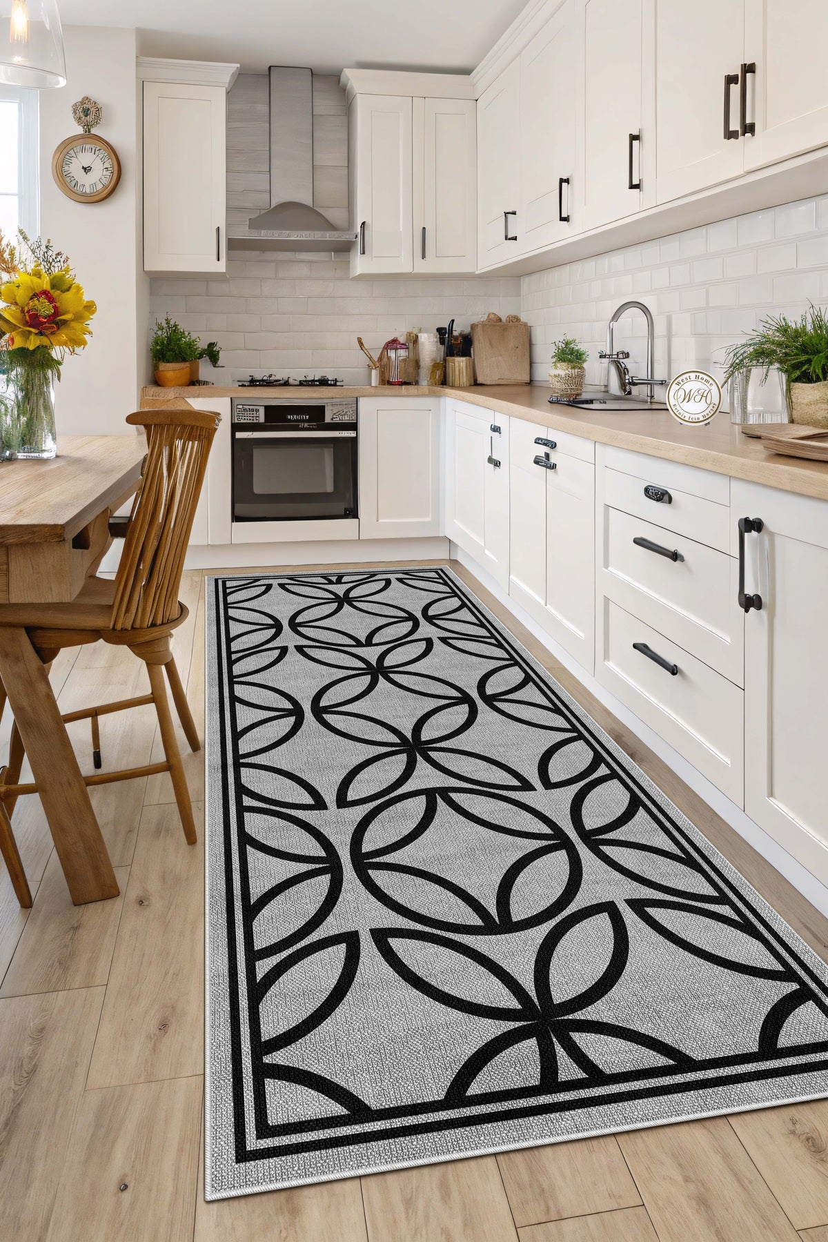 West Home Dijital Baskılı Yıkanabilir Kaymaz Taban Salon, Mutfak ve Yolluk Halısı-678 Grey