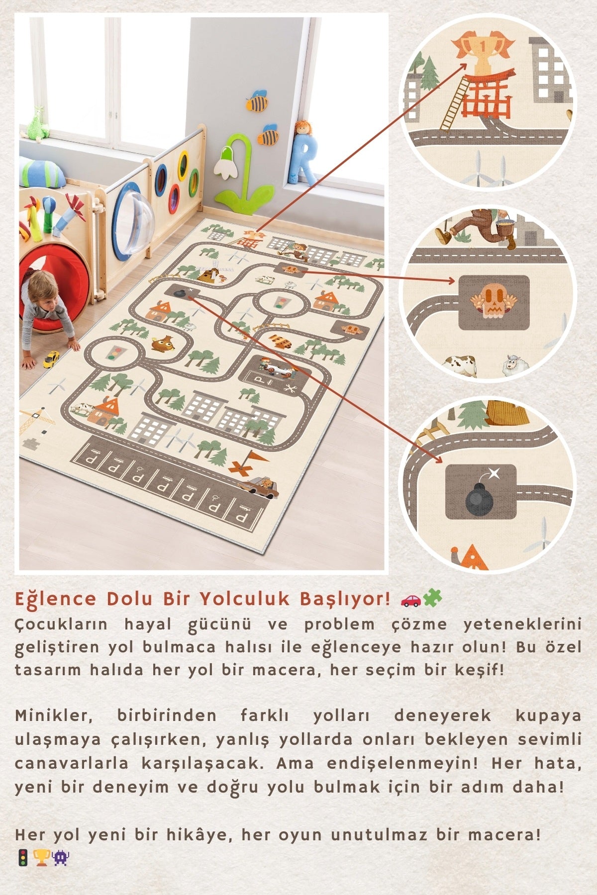 West Home Makinede Yıkanabilir, Çocuk Halısı-680 Beige