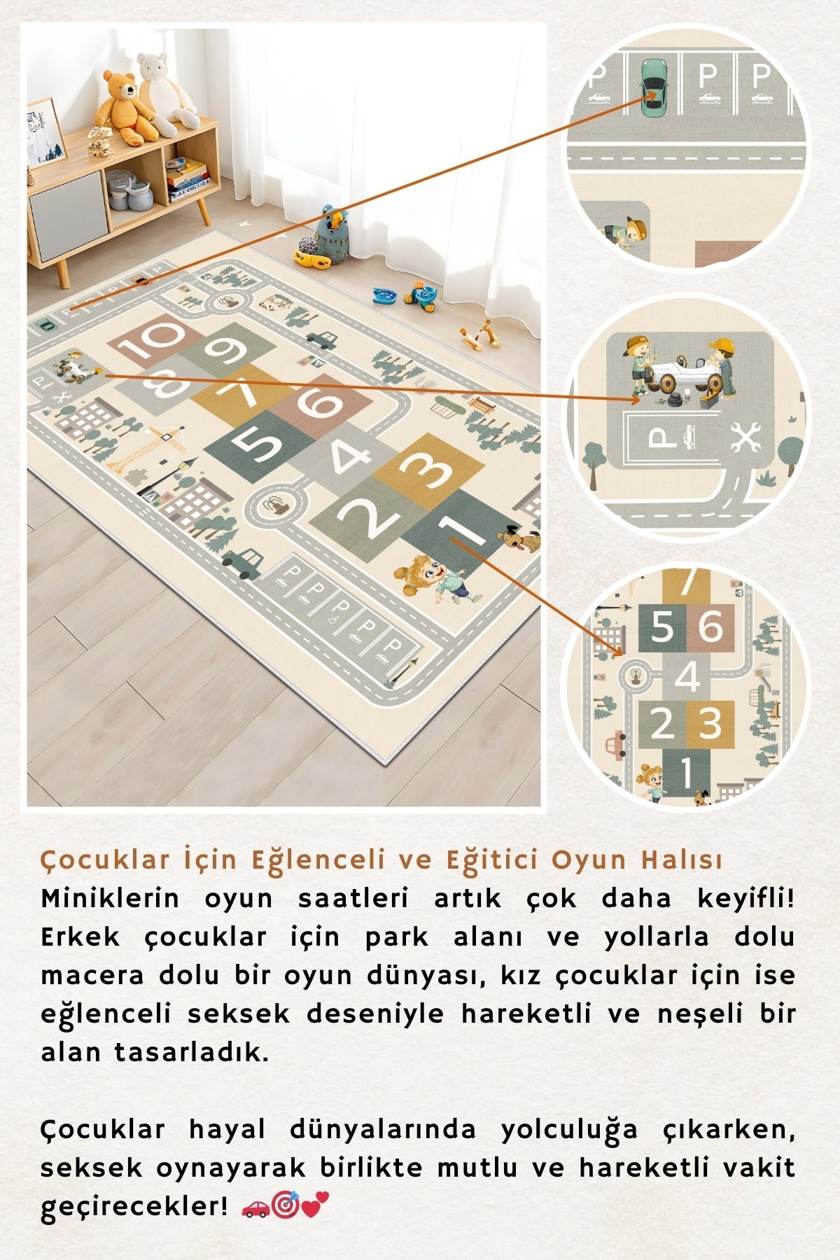West Home Makinede Yıkanabilir, Çocuk Halısı-681 Beige