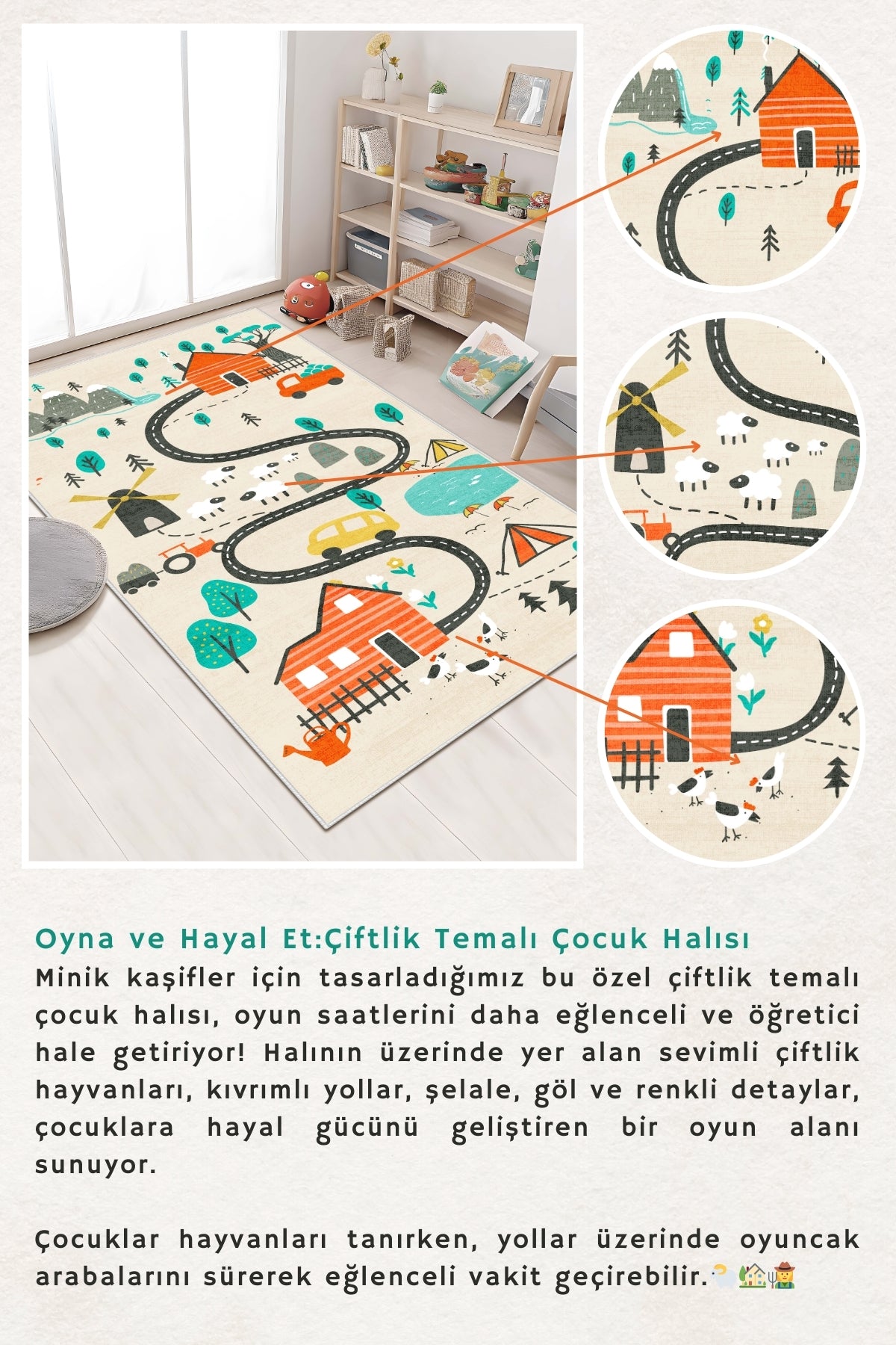West Home Makinede Yıkanabilir, Çocuk Halısı-682 Beige