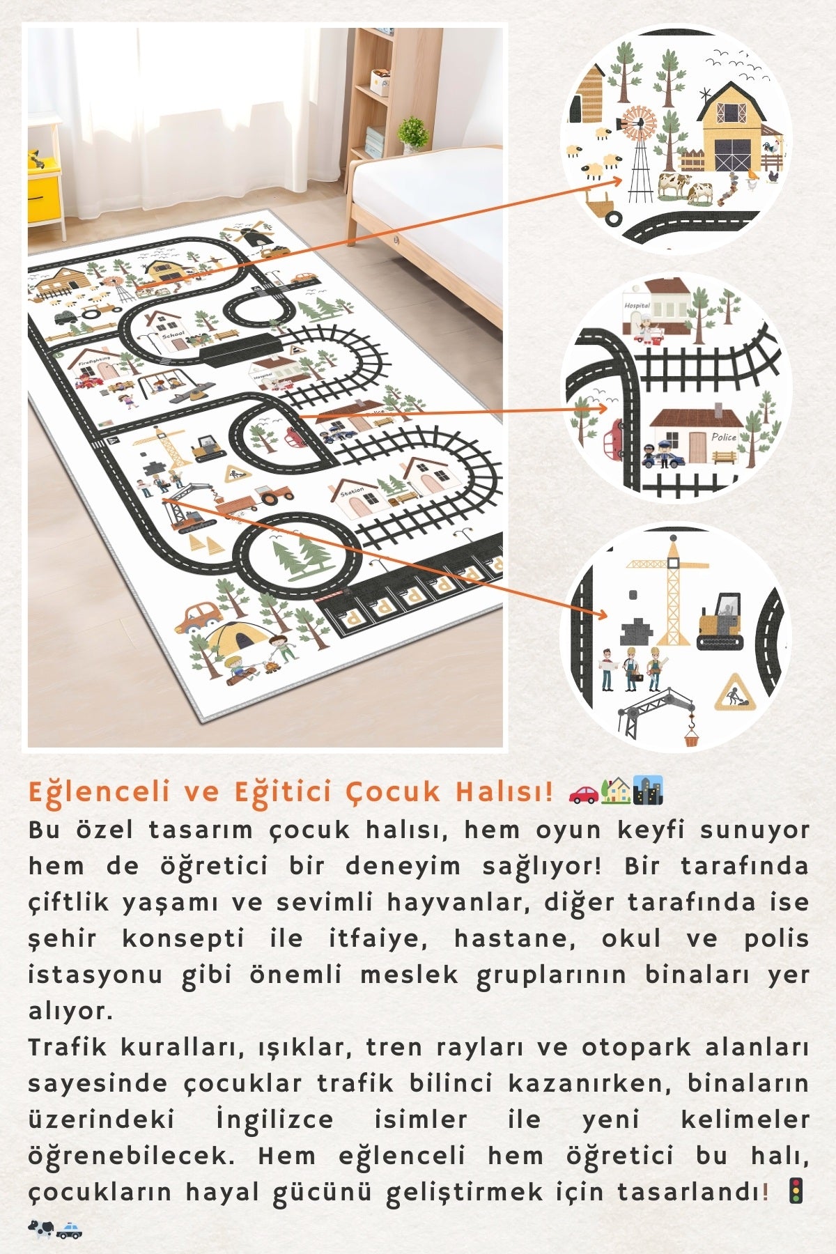 West Home Makinede Yıkanabilir, Çocuk Halısı-684 White