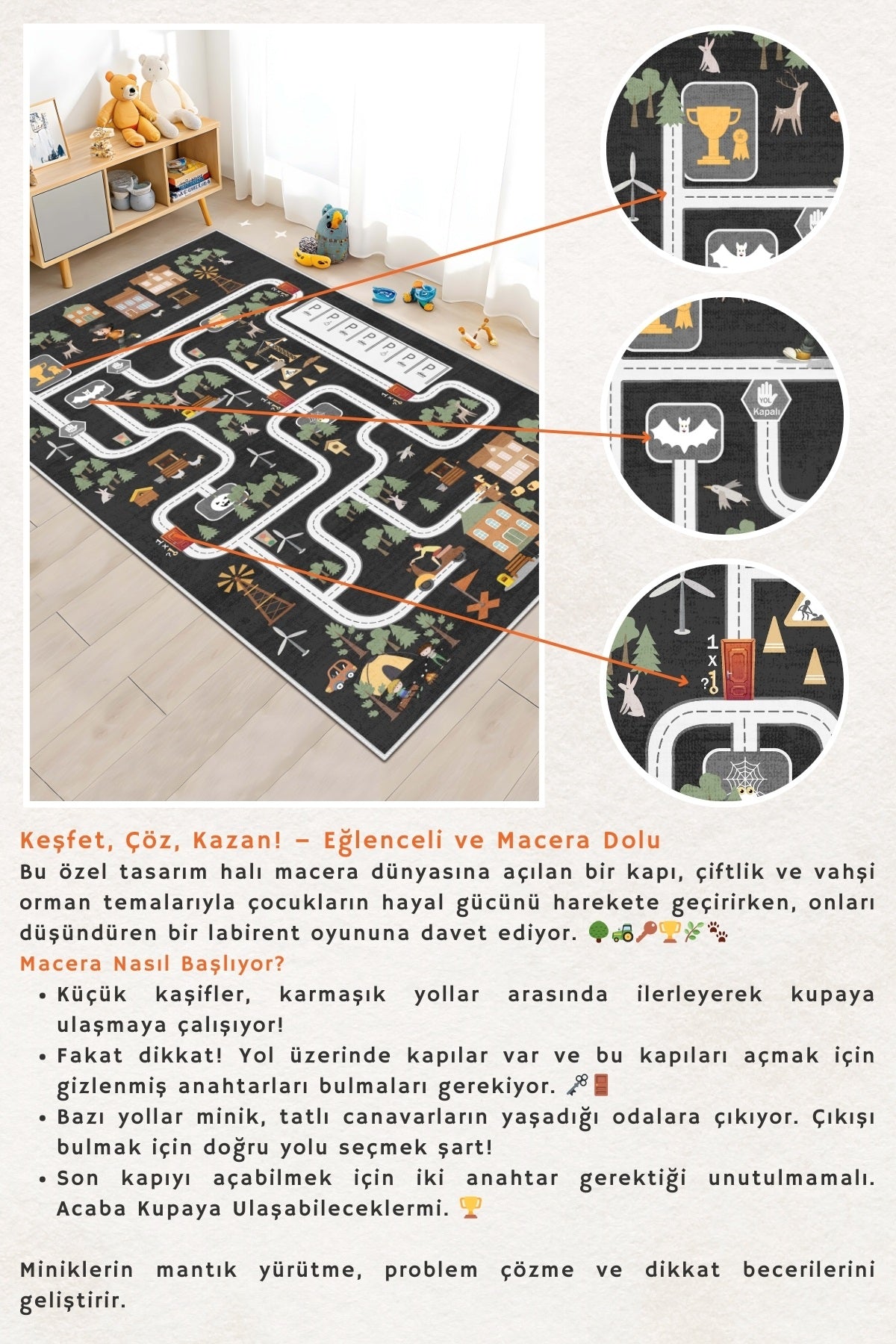 West Home Makinede Yıkanabilir, Çocuk Halısı-685 Black