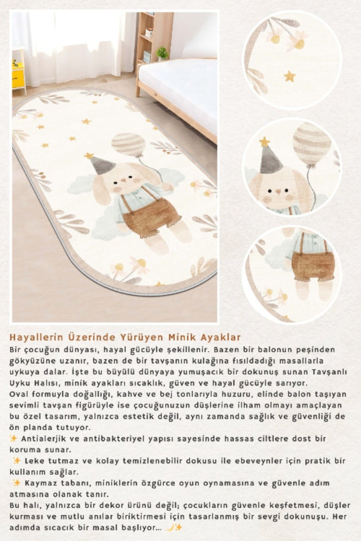 West Home Makinede Yıkanabilir, Çocuk Halısı-687 Beige