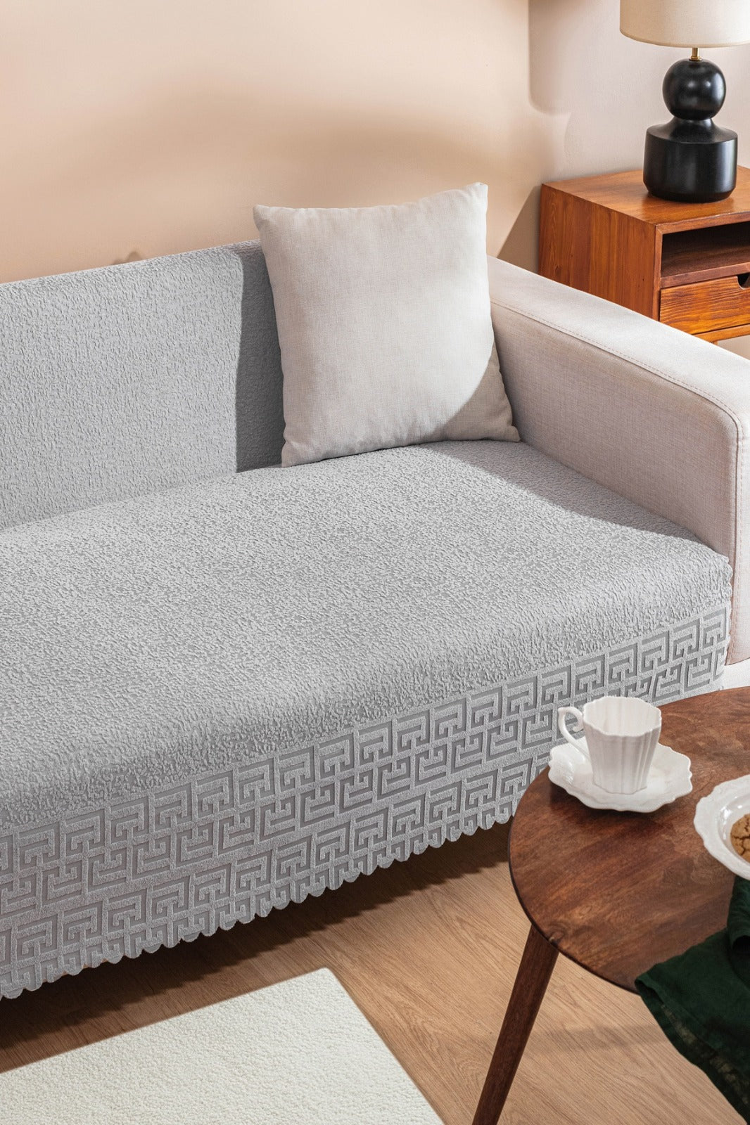 West Home Premium Kaymaz Koltuk Örtüsü Üç Kişilik Yıkanabilir Leke Tutmaz Gri Çekyat Şalı