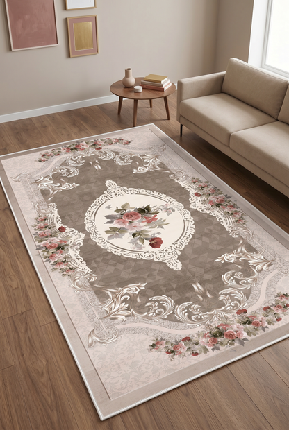 West Home Digital Print Washable Non-Slip Living Room, Kitchen and Hallway Rug - 031 Beige