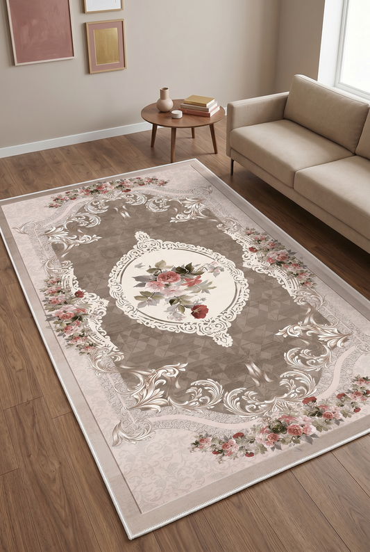 West Home Dijital Baskılı Yıkanabilir Kaymaz Taban Salon, Mutfak ve Yolluk Halısı-031 Beige