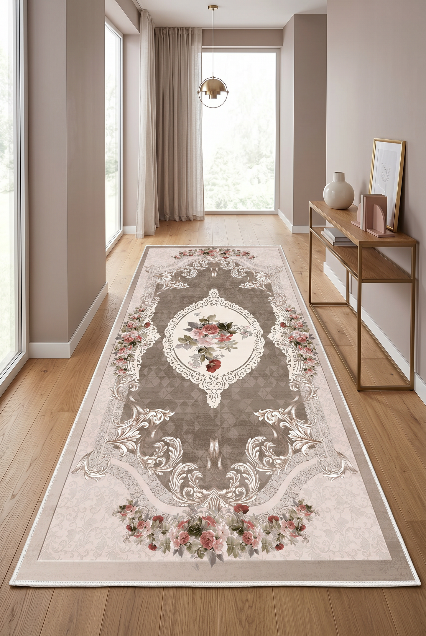 West Home Digital Print Washable Non-Slip Living Room, Kitchen and Hallway Rug - 031 Beige