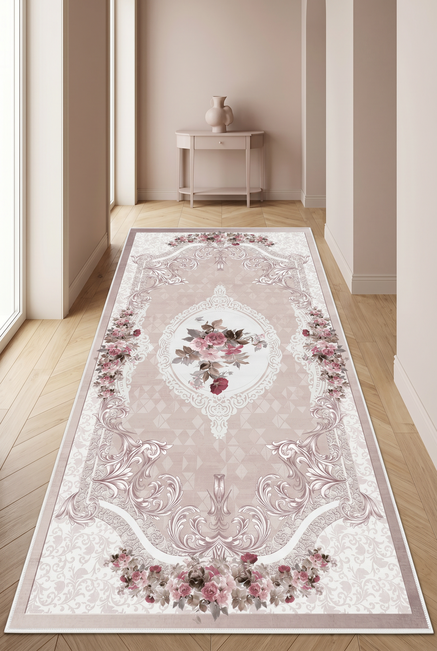 West Home Digital Print Washable Non-Slip Base Living Room, Kitchen and Hallway Rug - 031 Rose