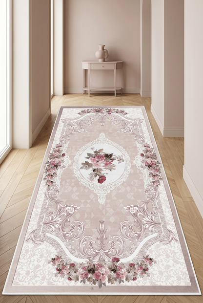 West Home Digital Print Washable Non-Slip Base Living Room, Kitchen and Hallway Rug - 031 Rose