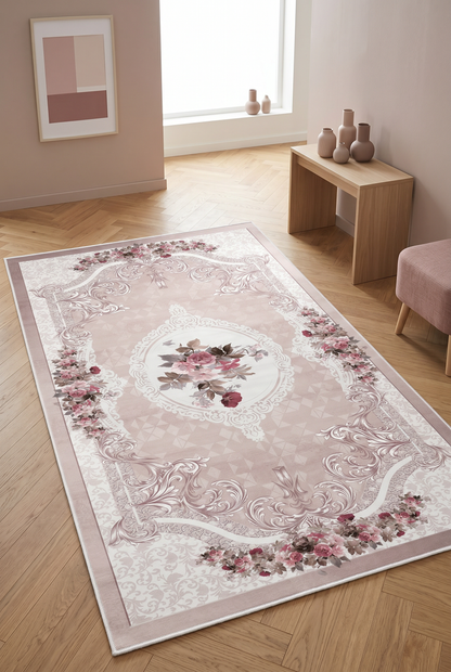 West Home Digital Print Washable Non-Slip Base Living Room, Kitchen and Hallway Rug - 031 Rose