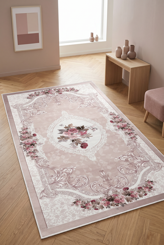 West Home Dijital Baskılı Yıkanabilir Kaymaz Taban Salon, Mutfak ve Yolluk Halısı-031 Rose