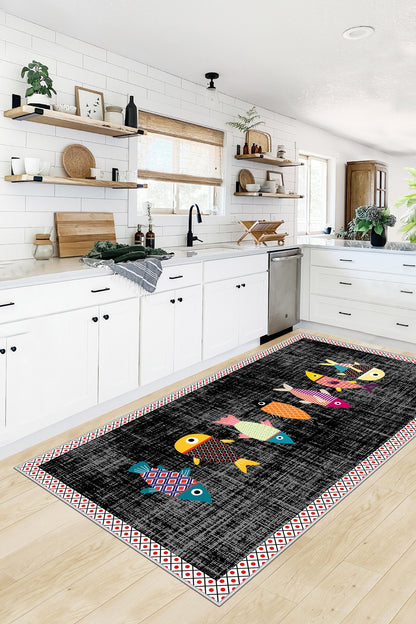 West Home Dijital Baskılı Yıkanabilir Kaymaz Taban Mutfak Halısı-342 Multy