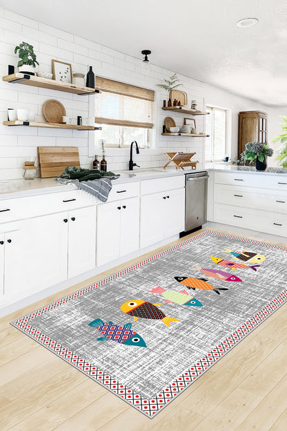 West Home Dijital Baskılı Yıkanabilir Kaymaz Taban Mutfak Halısı-342 Silver
