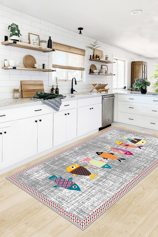 West Home Dijital Baskılı Yıkanabilir Kaymaz Taban Mutfak Halısı-342 Silver