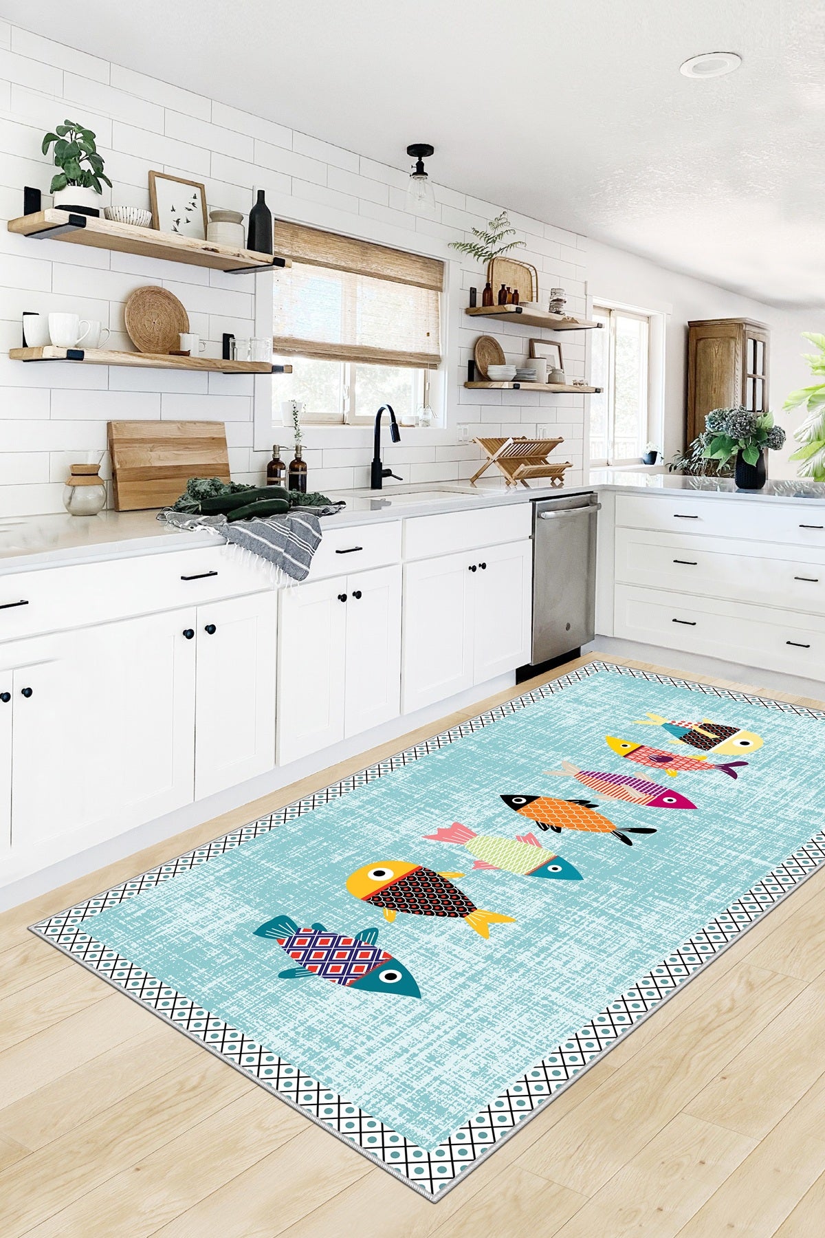 West Home Dijital Baskılı Yıkanabilir Kaymaz Taban Mutfak Halısı-342 Turquoise