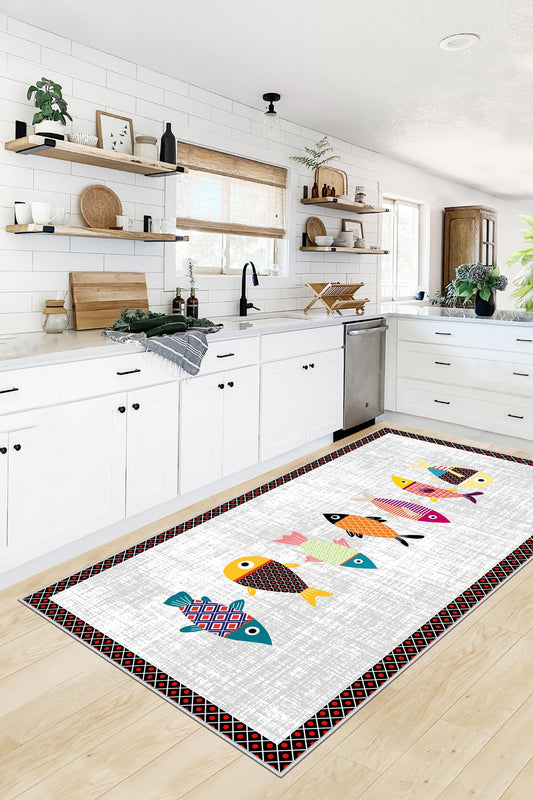 West Home Dijital Baskılı Yıkanabilir Kaymaz Taban Mutfak Halısı-342 White