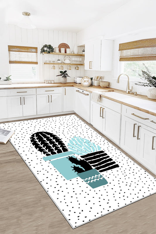 West Home Dijital Baskılı Yıkanabilir Kaymaz Taban Mutfak Halısı-349 Turquoise