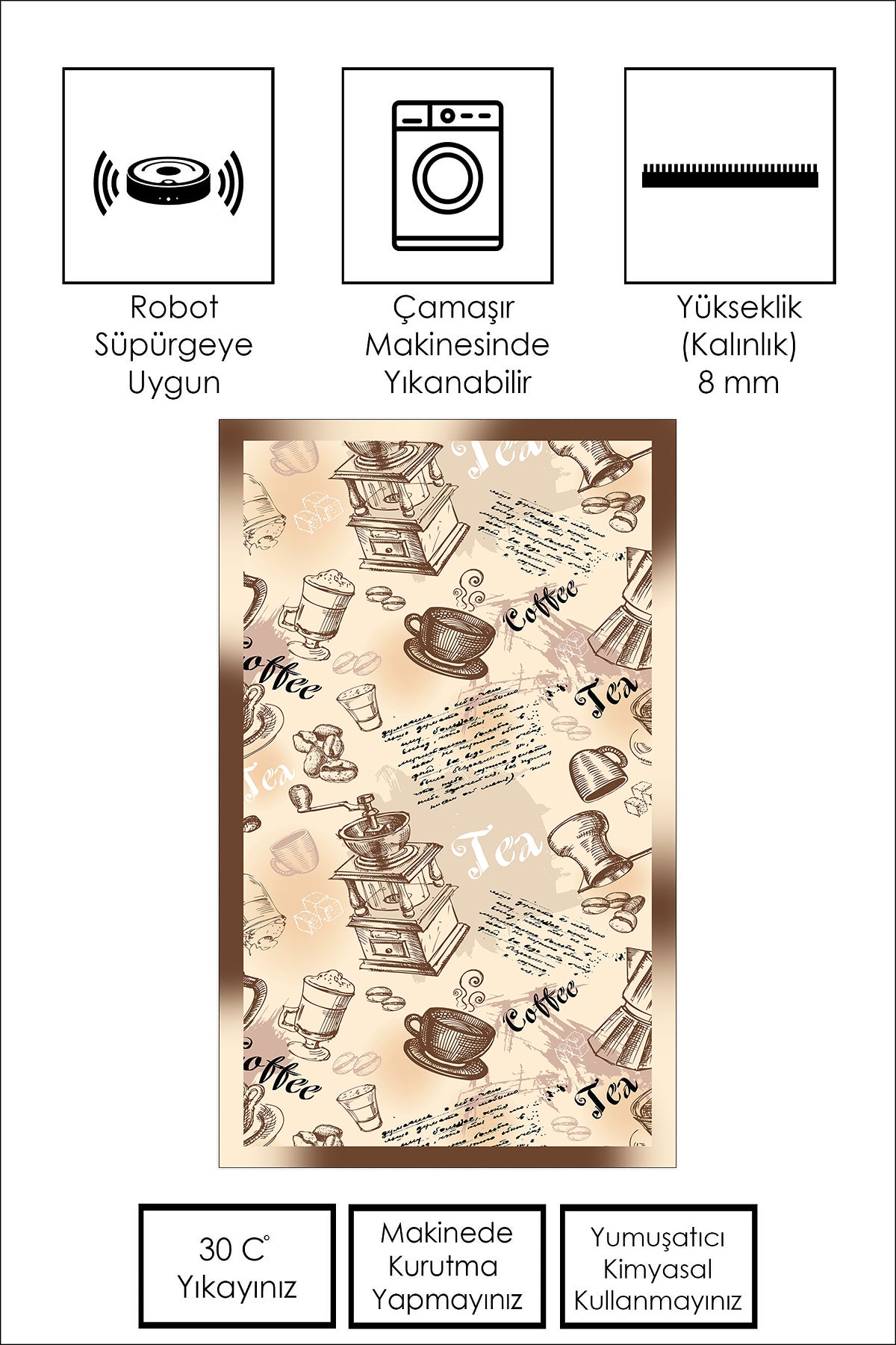 West Home WH 356 Beige Dijital Baskılı Yıkanabilir Kaymaz Taban Mutfak Halısı