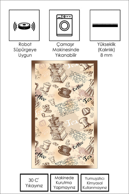 West Home WH 356 Beige Dijital Baskılı Yıkanabilir Kaymaz Taban Mutfak Halısı