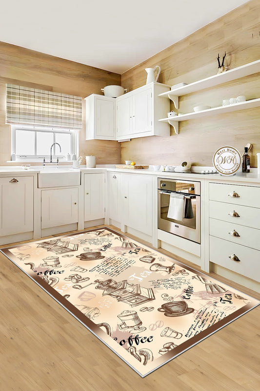 West Home WH 356 Beige Dijital Baskılı Yıkanabilir Kaymaz Taban Mutfak Halısı