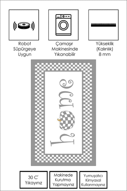 West Home Dijital Baskılı Yıkanabilir Kaymaz Taban Mutfak Halısı-358 Grey