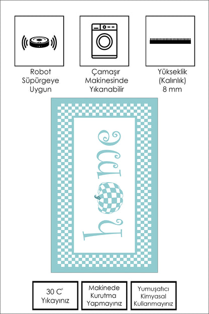 West Home Dijital Baskılı Yıkanabilir Kaymaz Taban Mutfak Halısı-358 Turquoise