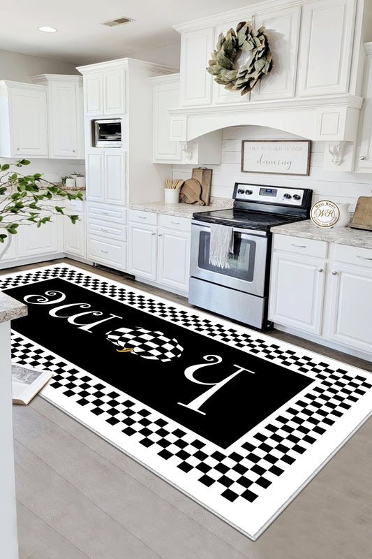 West Home Dijital Baskılı Yıkanabilir Kaymaz Taban Mutfak Halısı-358 Black-White