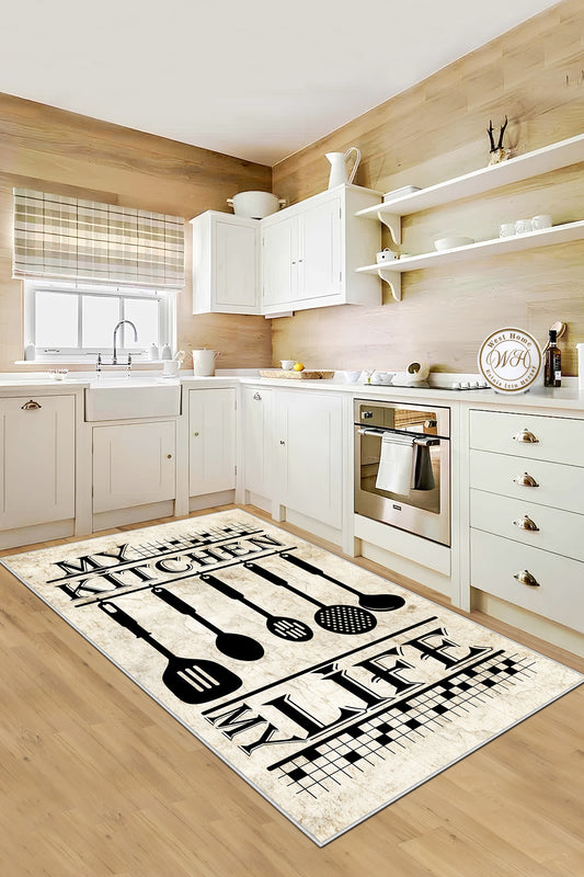 West Home Dijital Baskılı Yıkanabilir Kaymaz Taban Mutfak Halısı-368 Sand