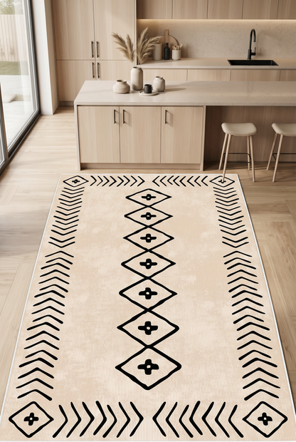 West Home Digital Print Washable Non-Slip Living Room, Kitchen and Hallway Rug - 375 Beige