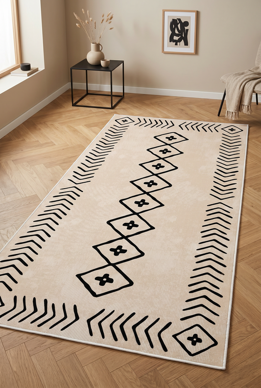 West Home Dijital Baskılı Yıkanabilir Kaymaz Taban Salon, Mutfak ve Yolluk Halısı-375 Beige