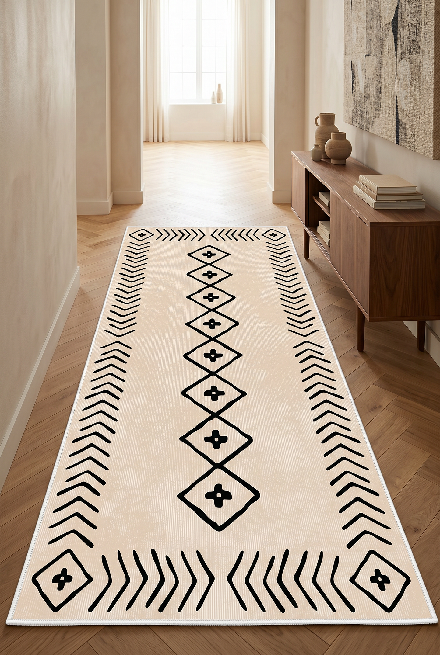 West Home Digital Print Washable Non-Slip Living Room, Kitchen and Hallway Rug - 375 Beige