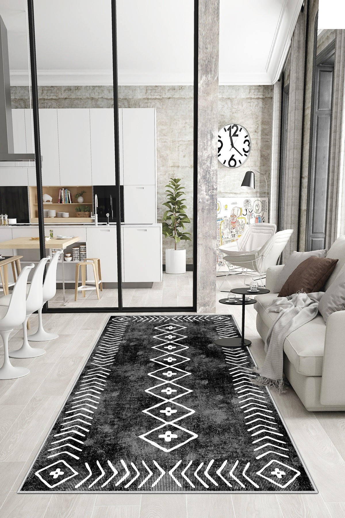 West Home Dijital Baskılı Yıkanabilir Kaymaz Taban Salon, Mutfak ve Yolluk Halısı-375 Black