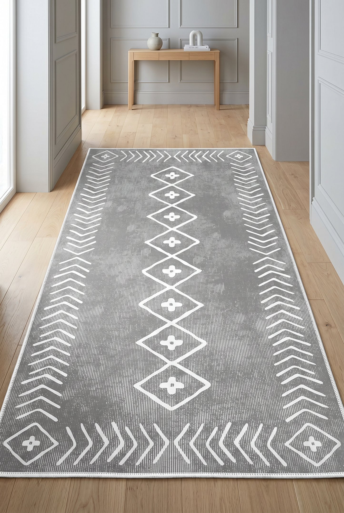 West Home Digital Print Washable Non-Slip Living Room, Kitchen and Hallway Rug - 375 Grey