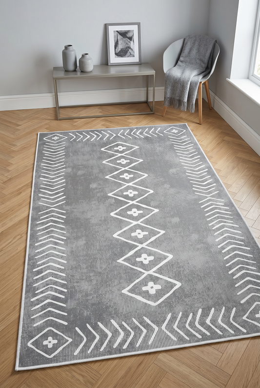 West Home Dijital Baskılı Yıkanabilir Kaymaz Taban Salon, Mutfak ve Yolluk Halısı-375 Grey