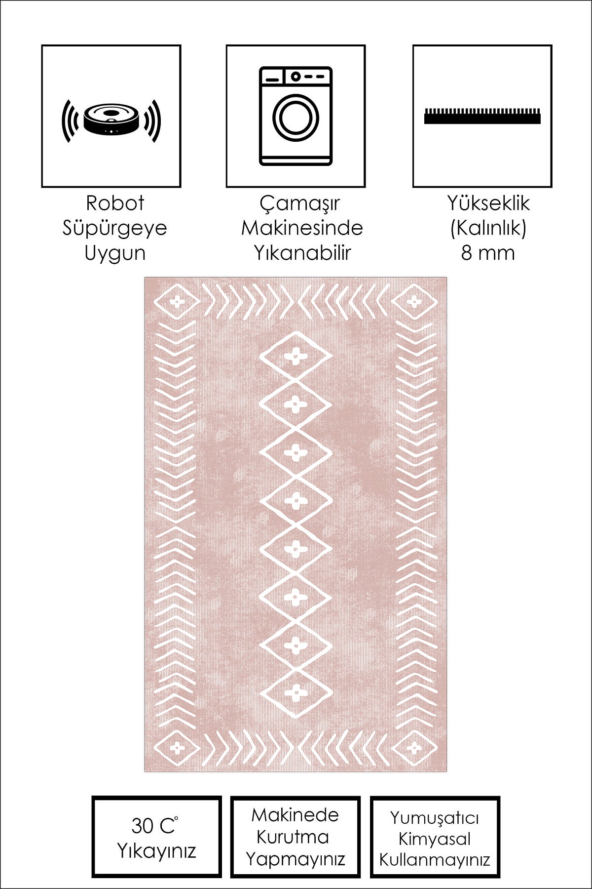 West Home Dijital Baskılı Yıkanabilir Kaymaz Taban Salon, Mutfak ve Yolluk Halısı-375 Rose