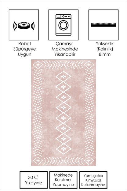West Home Dijital Baskılı Yıkanabilir Kaymaz Taban Salon, Mutfak ve Yolluk Halısı-375 Rose