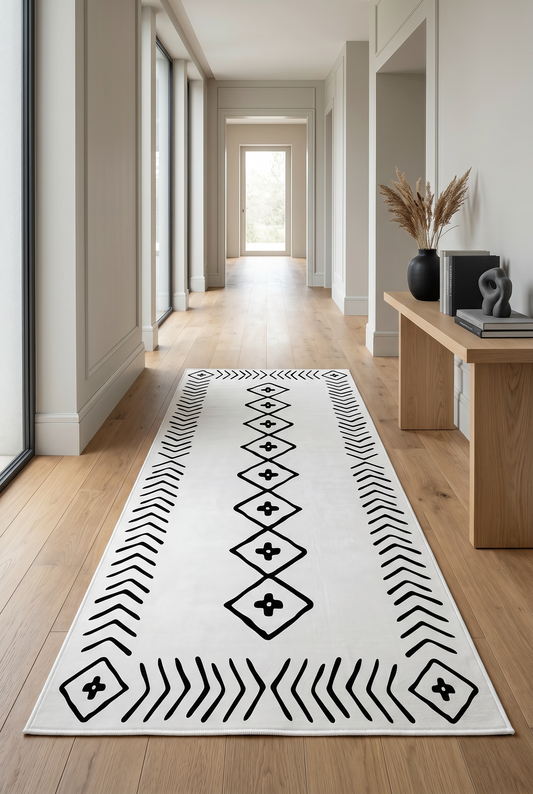 West Home Digital Print Washable Non-Slip Living Room, Kitchen and Hallway Rug - 375 White