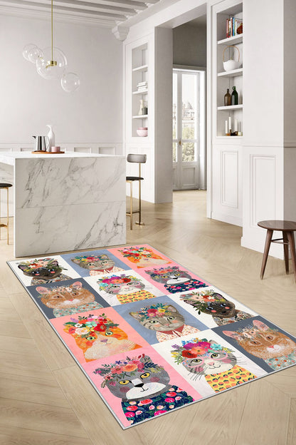 West Home Dijital Baskılı Yıkanabilir Kaymaz Taban Mutfak Halısı-387 Multy