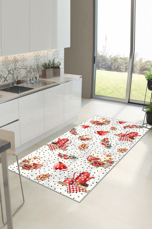 West Home Dijital Baskılı Yıkanabilir Kaymaz Taban Mutfak Halısı-389 White