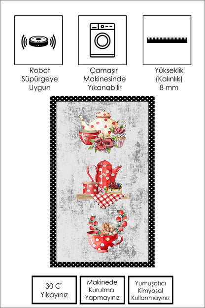 West Home Dijital Baskılı Yıkanabilir Kaymaz Taban Mutfak Halısı-391 Grey
