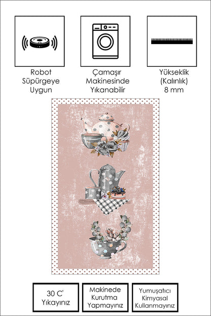 West Home Dijital Baskılı Yıkanabilir Kaymaz Taban Mutfak Halısı-391 Rose
