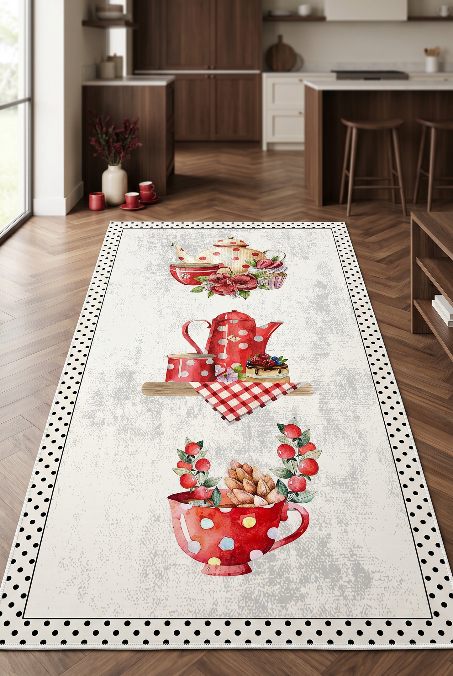 West Home Dijital Baskılı Yıkanabilir Kaymaz Taban Mutfak Halısı-391 White