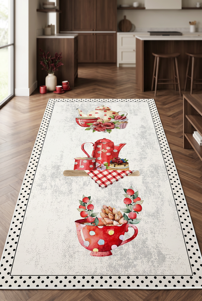 West Home Dijital Baskılı Yıkanabilir Kaymaz Taban Mutfak Halısı-391 White