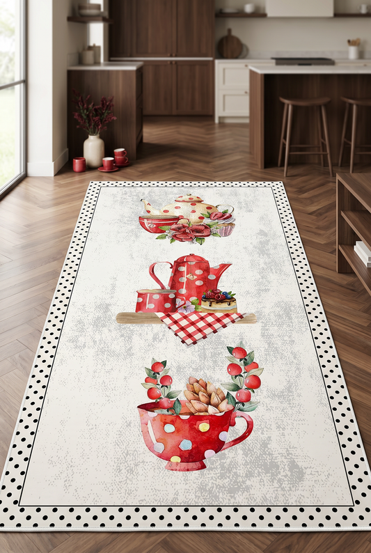 West Home Digital Print Washable Non-Slip Kitchen Rug - 391 White